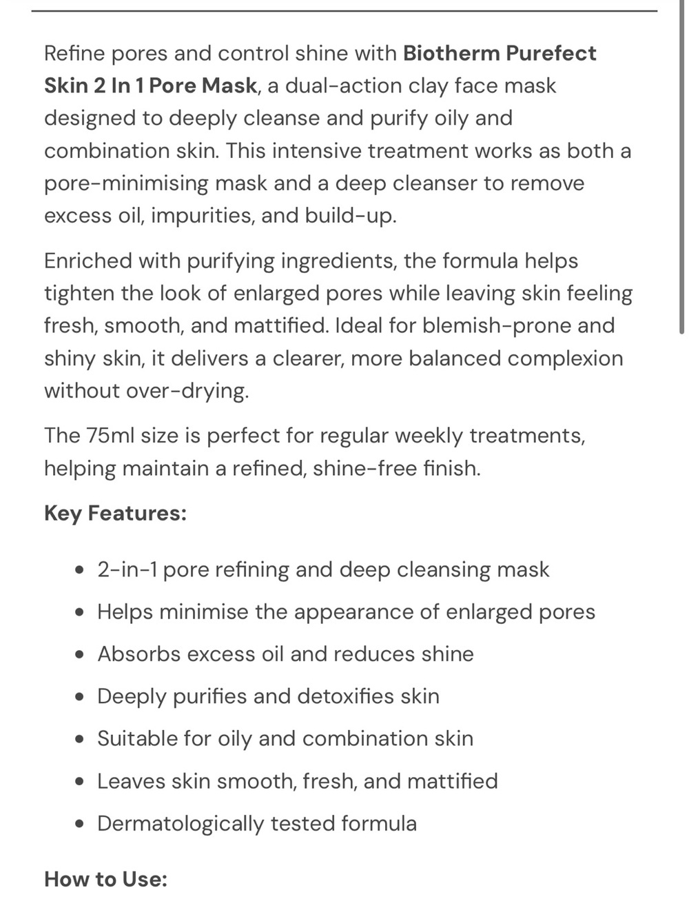 Biotherm Purefect Skin 2 in 1 Pore Mask 75 mL - Picture 3 of 3